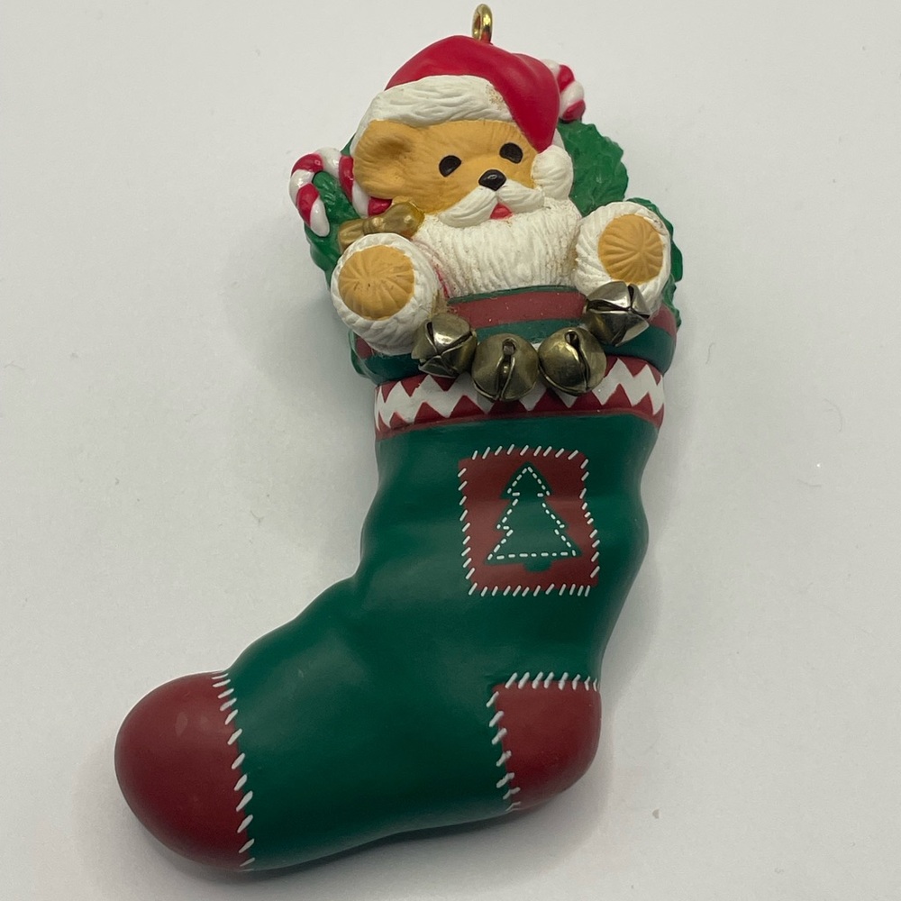 Hallmark Keepsake 1996 Christmas Stocking with Santa Teddy Bear